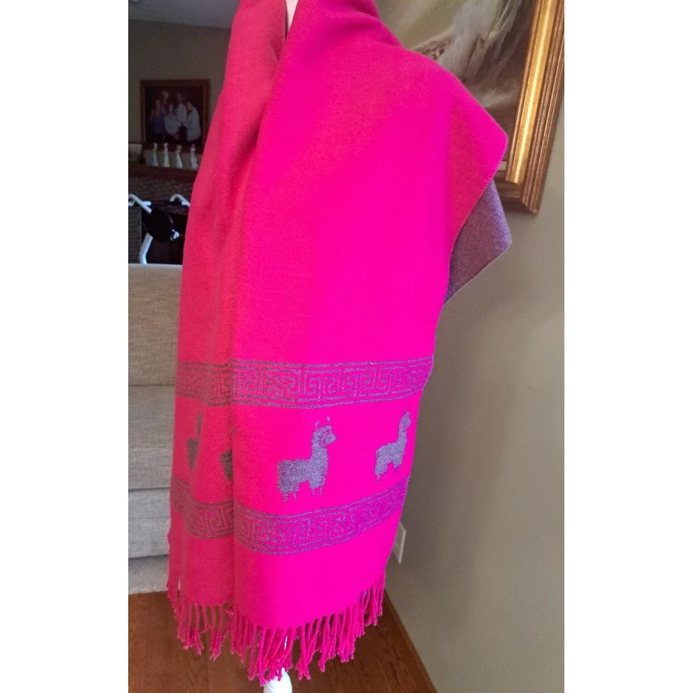 Fuchsia Alpaca Wool Blend Scarf Wrap Shawl Fringed Warm Winter Accessories 72x25